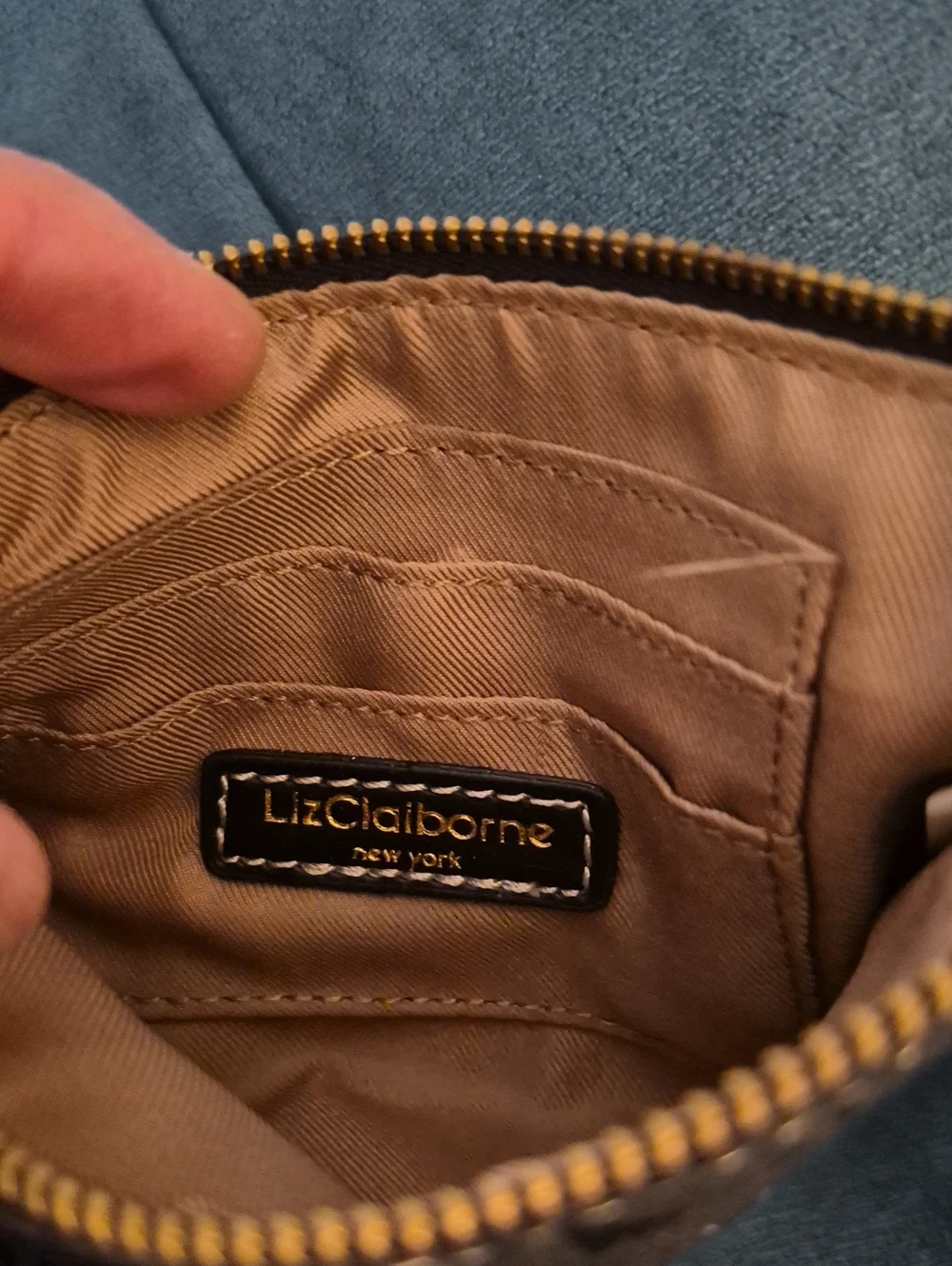 Vintage Liz Claiborne Heritage Coin Geometric Gold Metal Circle Handle Zip Pouch